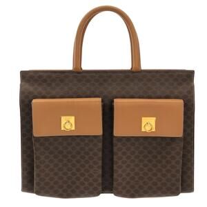 Celine Macadam Pattern / Gancini Handbag Dark Brown Beige PVC Leather